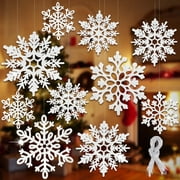 46 Pcs Silver Glitter Snowflake Ornaments Various Size Plastic Winter  Snowflakes Ornaments Christmas Tree Decorations with Silver Rope for Winter