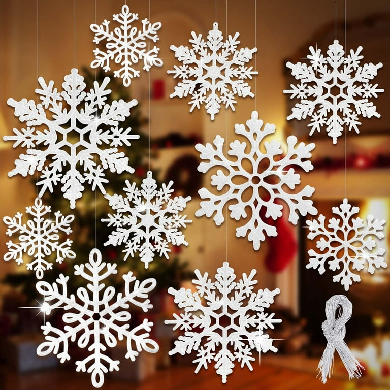 Iridescent Christmas 3D Paper Snowflake Circle Star Garlands Decorations  Hanging Star Christmas Winter White Glitter Trees