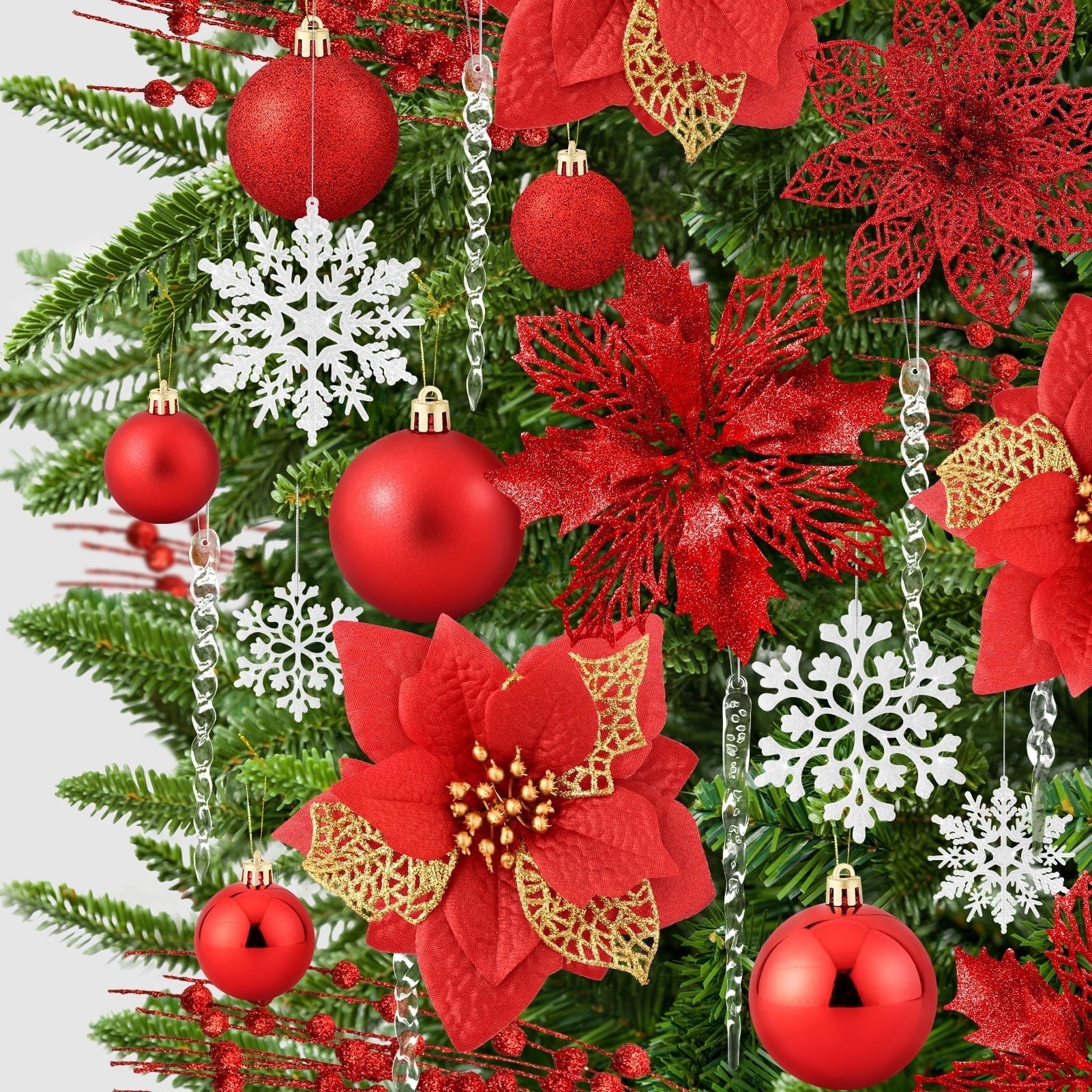 Ayieyill, Christmas Decorations, 92pcs, Includes Poinsettia