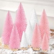 Ayieyill 9Pcs Mini Christmas Trees Christmas Decor Artificial Christmas Decorations with 4 Sizes, Christmas Tree Bottle Brush Trees Christmas Table Decorations (Pink+White)