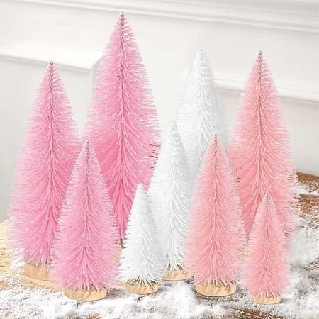 Ayieyill 9Pcs Mini Christmas Trees Christmas Decor Artificial Christmas Decorations with 4 Sizes, Christmas Tree Bottle Brush Trees Christmas Table Decorations (Pink+White) price history and forecast - Ayieyill