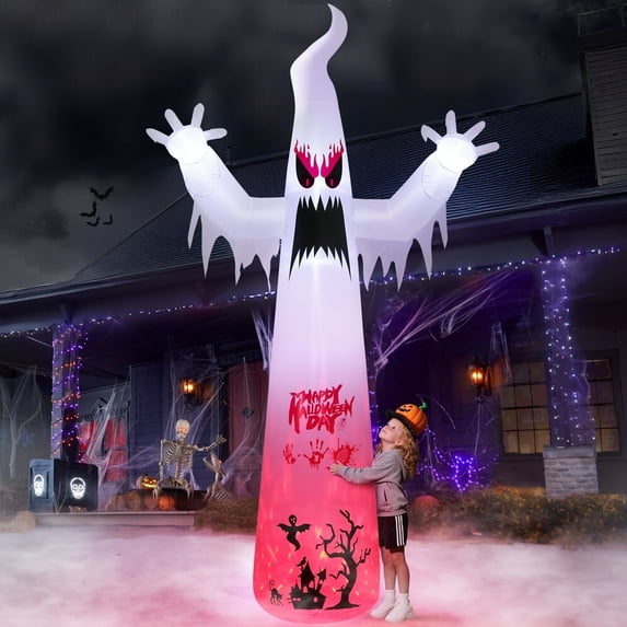Ayieyill 10FT Halloween Inflatables Blow up LED Giant Red Ghost for Outdoor Halloween Yard Inflatables Garden Yard Lawn