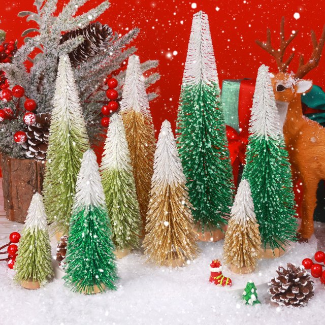 Ayieyill 9pcs Bottle Brush Christmas Trees Tabletop Mini Christmas Tree