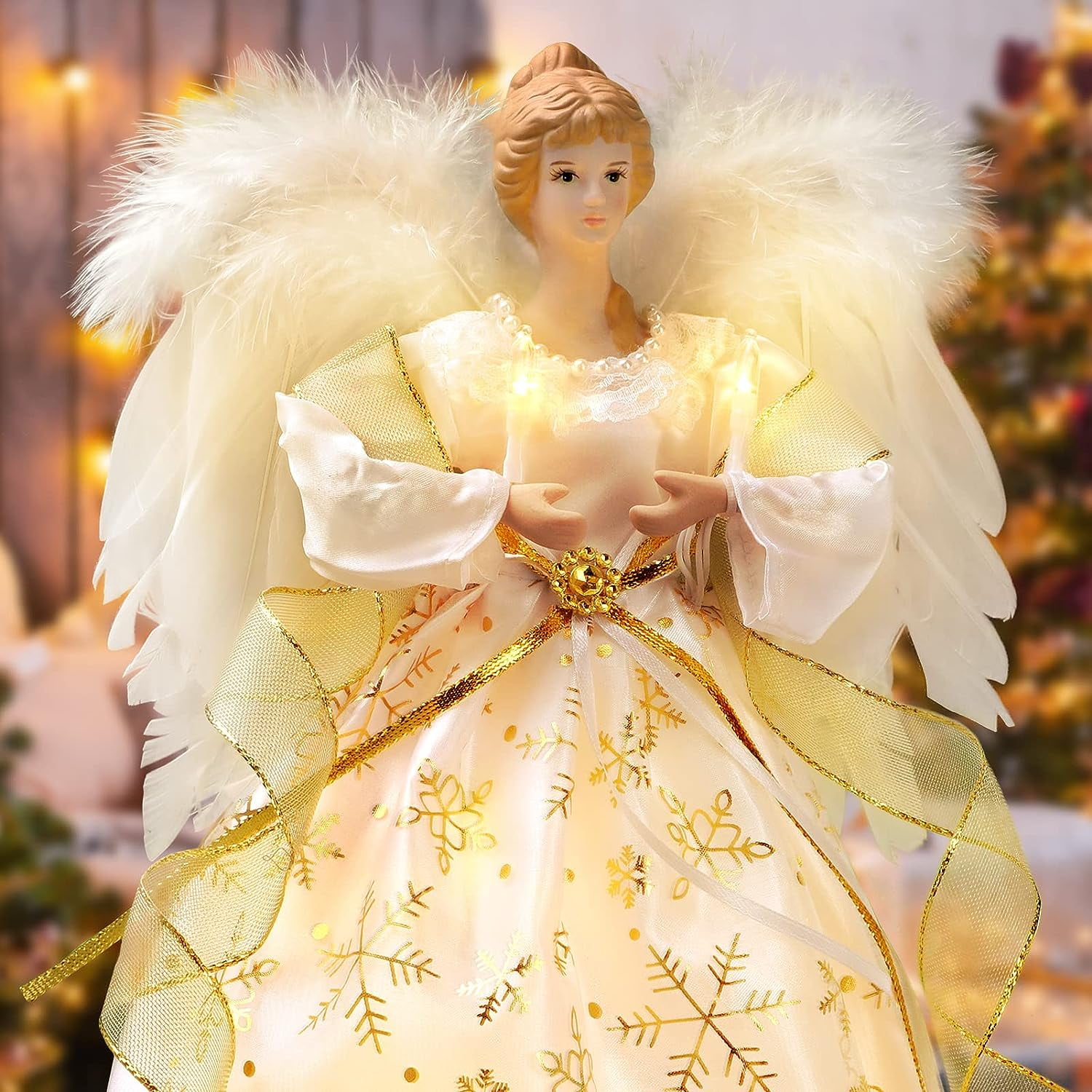 Ayieyill 12-Inch Angel Tree Topper, Lighted Xmas Vintage Gold