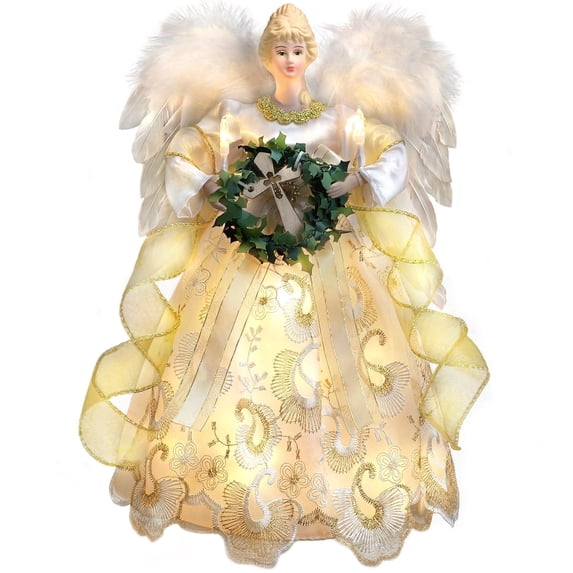 Ayieyill Angel Treetop, 12-Inch, Christmas Angel Tree Topper, Lighted Angel Tree Topper White -Christmas Tree Topper Decoration Ornament (Garland)