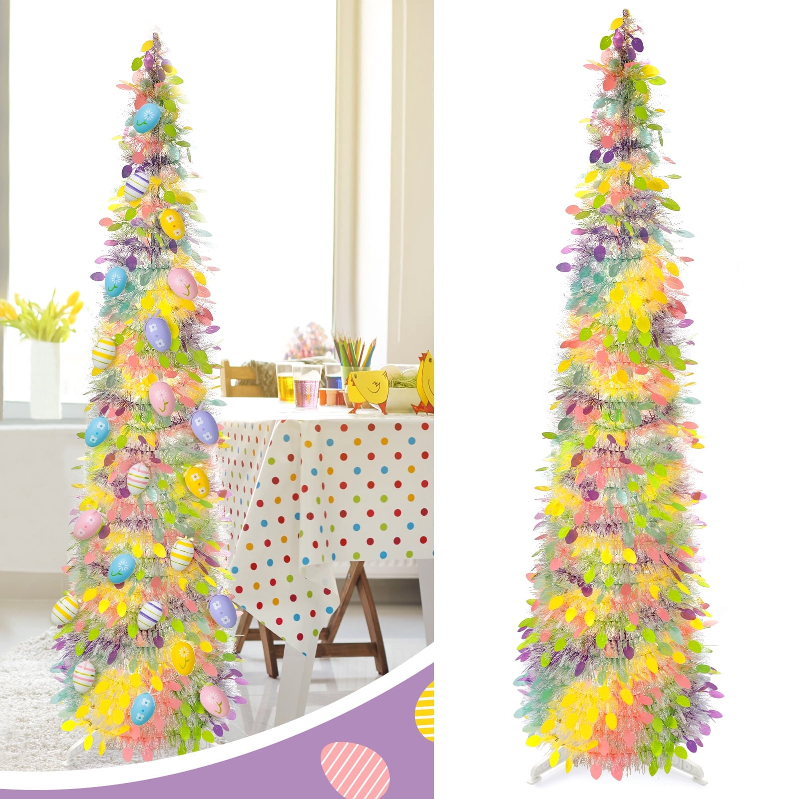 Collapsible Tree With Identation Ayieyill 5ft Collapsible Easter Tree, Tinsel Pop Up Artificial Pencil ...