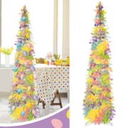 Ayieyill 5ft Easter Tree Decorations, Tinsel Easter Trees Pop up Artificial Pencil Trees, Collapsible Easter Christmas Trees for Easter Party Decorations Eggs Not included