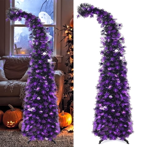Ayieyill 5ft Pop up Black Halloween Tree, Collapsible Pencil Tree with Spider Web Decor Halloween Decorations