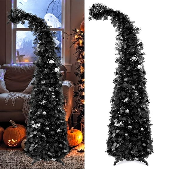 Ayieyill 5ft Pop up Black Halloween Tree, Collapsible Pencil Tree with Spider Web Decor Halloween Decorations
