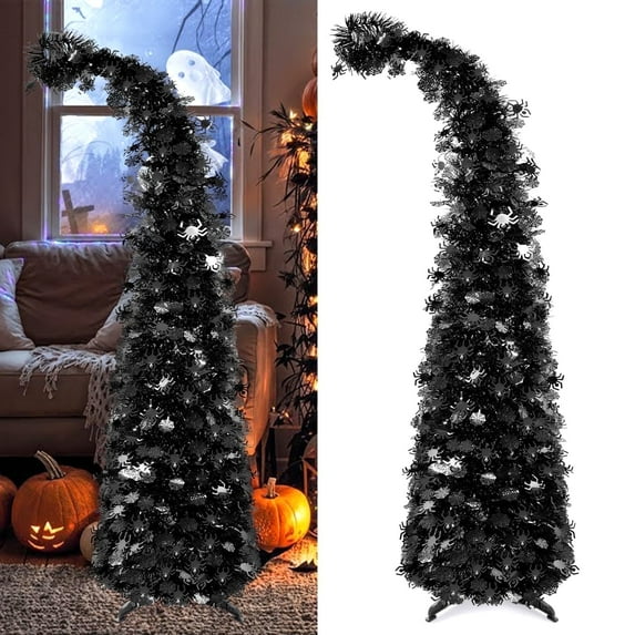 Ayieyill 5ft Pop up Black Halloween Tree, Collapsible Pencil Tree with Spider Web Decor Halloween Decorations