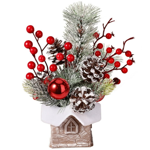 Ayieyill Artificial Mini Tabletop Christmas Tree Decorations with Christmas Ornaments, Small Christmas Tree for Home Party Thankgivings Christmas Decor Indoor, Red