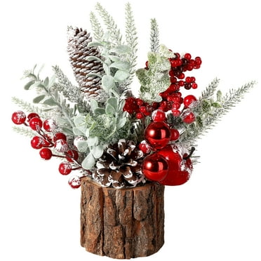 Ayieyill Artificial Mini Tabletop Christmas Tree Decorations with Christmas Ornaments, Small Christmas Tree for Xmas Party Thankgivings Christmas Decor(Red)