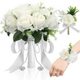 thumbnail image 1 of Ayieyill 12 inch Wedding Bouquets for Bride and Bridesmaids, Tossing Artificial Flower Bouquets for Wedding, Wedding Decorations, White, 1 of 9