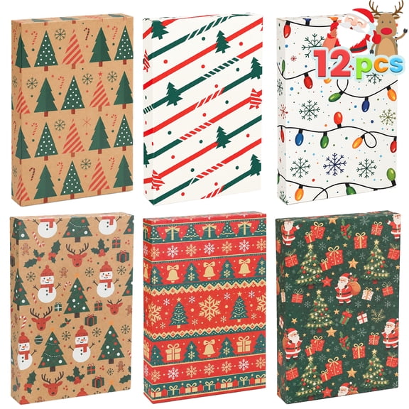 Ayieyill Christmas Gift Boxes, 12 Pack Foldable Colorful Kraft Paper Gift Boxes,Large & Medium Size for Presents, Christmas Gift Wrapping