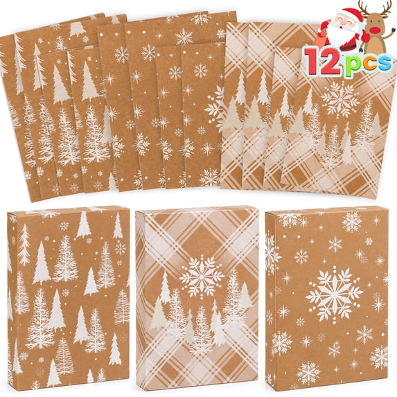Ayieyill Christmas Holiday Gift Boxes, 12 Pack Foldable Kraft Paper Gift Boxes,Large & Medium Size for Presents, Christmas Holiday Gift Wrapping