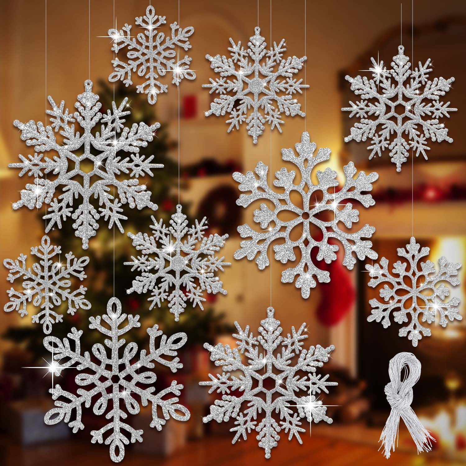 Gerich Christmas Snowflake Decoration Flakes Glitter Powder Snowflake  Winter Decoration 