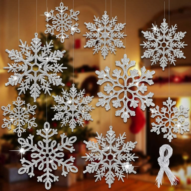 36 Pack Silver Glitter Snowflake Ornaments, Christmas Winter Snowflake  Decorations, Christmas Tree Decorative Hanging Ornaments Decorations, 4  Style