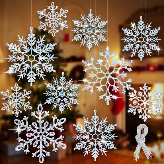 Ayieyill Christmas Snowflakes Large Snowflakes Ornaments 8 Pieces - 12'' Glitter Snowflakes Decorations Christmas Hanging Snowflake for Winter Christmas Tree Decorations Craft Snowflakes