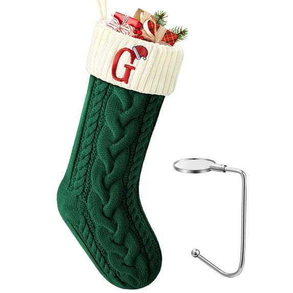 Ayieyill Christmas Stockings with Letters Super Soft Christmas Holiday Xmas Gift | 20 Inches | Green G
