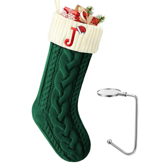 Ayieyill Christmas Stockings with Letters Super Soft Christmas Holiday Xmas Gift | 20 Inches | Green J