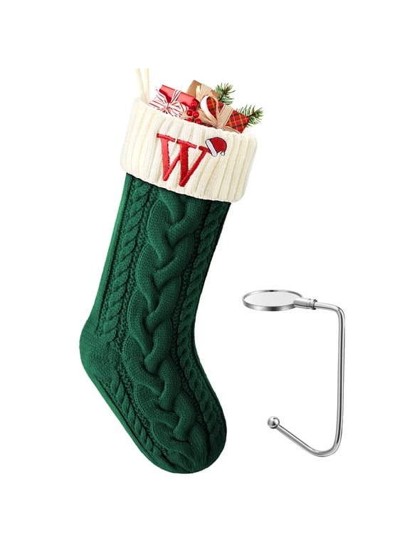 Christmas Stockings with Letters Super Soft Christmas Holiday Xmas Gift | 20 Inches | Green W