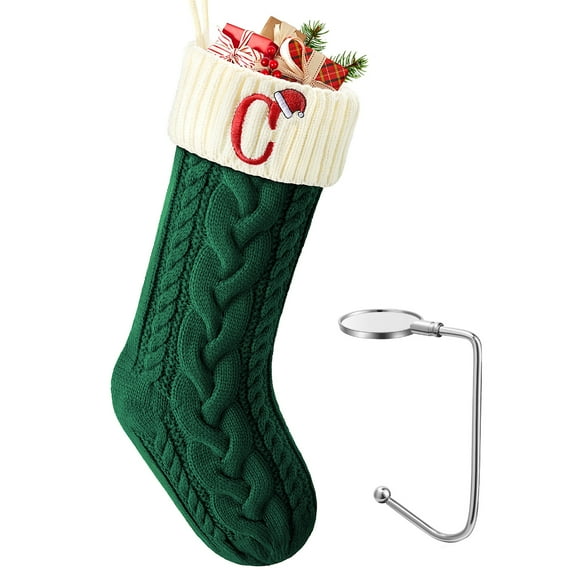 Ayieyill Christmas Stockings with Letters Super Soft Christmas Holiday Xmas Gift | 20 Inches | Green C