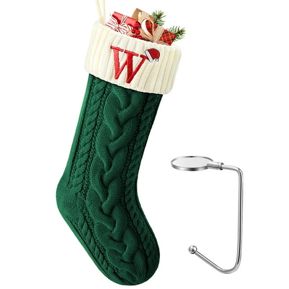 Ayieyill Christmas Stockings with Letters Super Soft Christmas Holiday Xmas Gift | 20 Inches | Green W