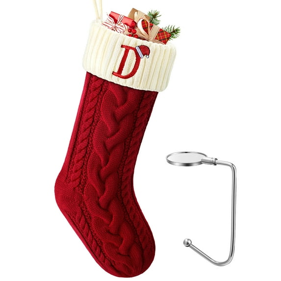 Ayieyill Christmas Stockings with Letters, Super Soft Monogram Christmas Stockings Xmas Gift | 20 Inches | Red D