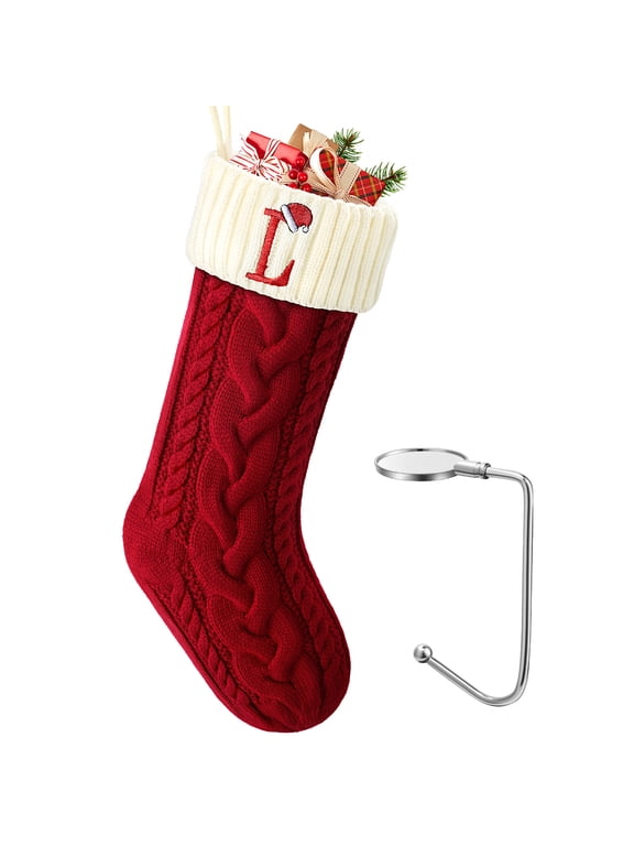 Christmas Stockings with Letters, Super Soft Monogram Christmas Stockings Xmas Gift | 20 Inches | Red L