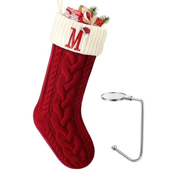 Ayieyill Christmas Stockings with Letters, Super Soft Monogram Christmas Stockings Xmas Gift | 20 Inches | Red M