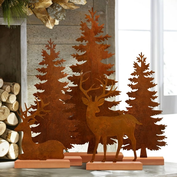 Ayieyill Christmas Tabletop Decorations Indoor, 5pcs Tree and Reindeer Rustic Christmas Decor