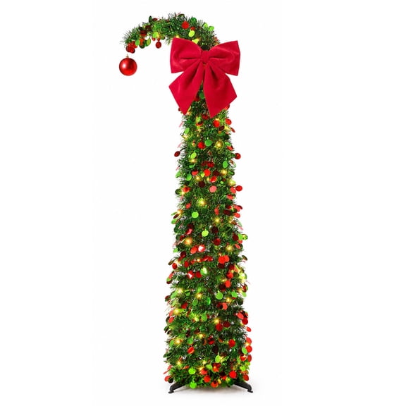 Ayieyill Christmas Tree 5FT Pencil Christmas Tree, Collapsible Pop up Tinsel Tree for Christmas Decorations Indoor, Dark Green