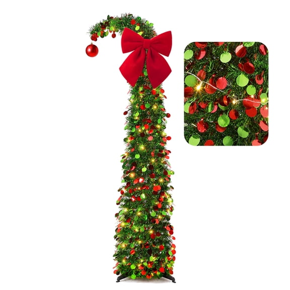 Ayieyill Christmas Tree 5FT Pencil Christmas Tree, Collapsible Pop up Tinsel Tree for Christmas Decorations Indoor, Dark Green