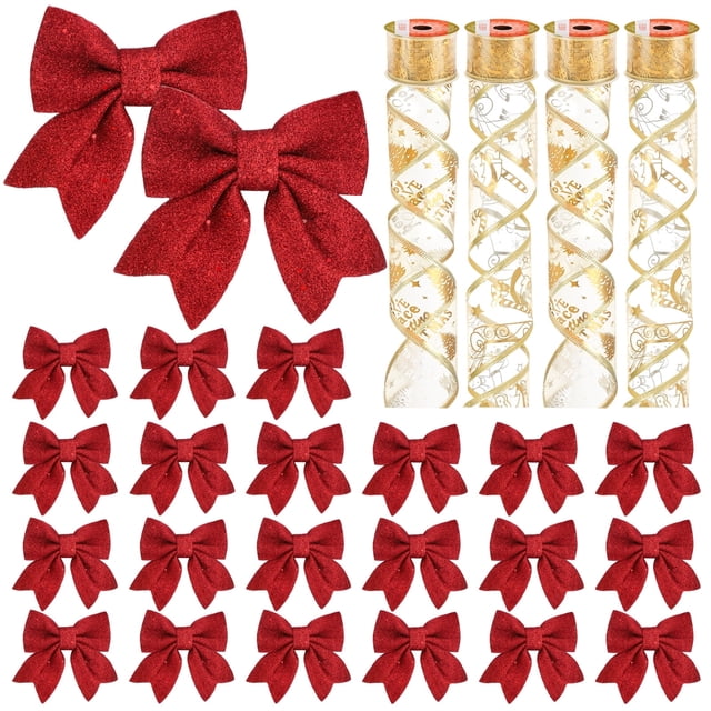 Ayieyill Christmas Bows Tree Decorations, Red Bows for Christmas Tree, 27Pcs