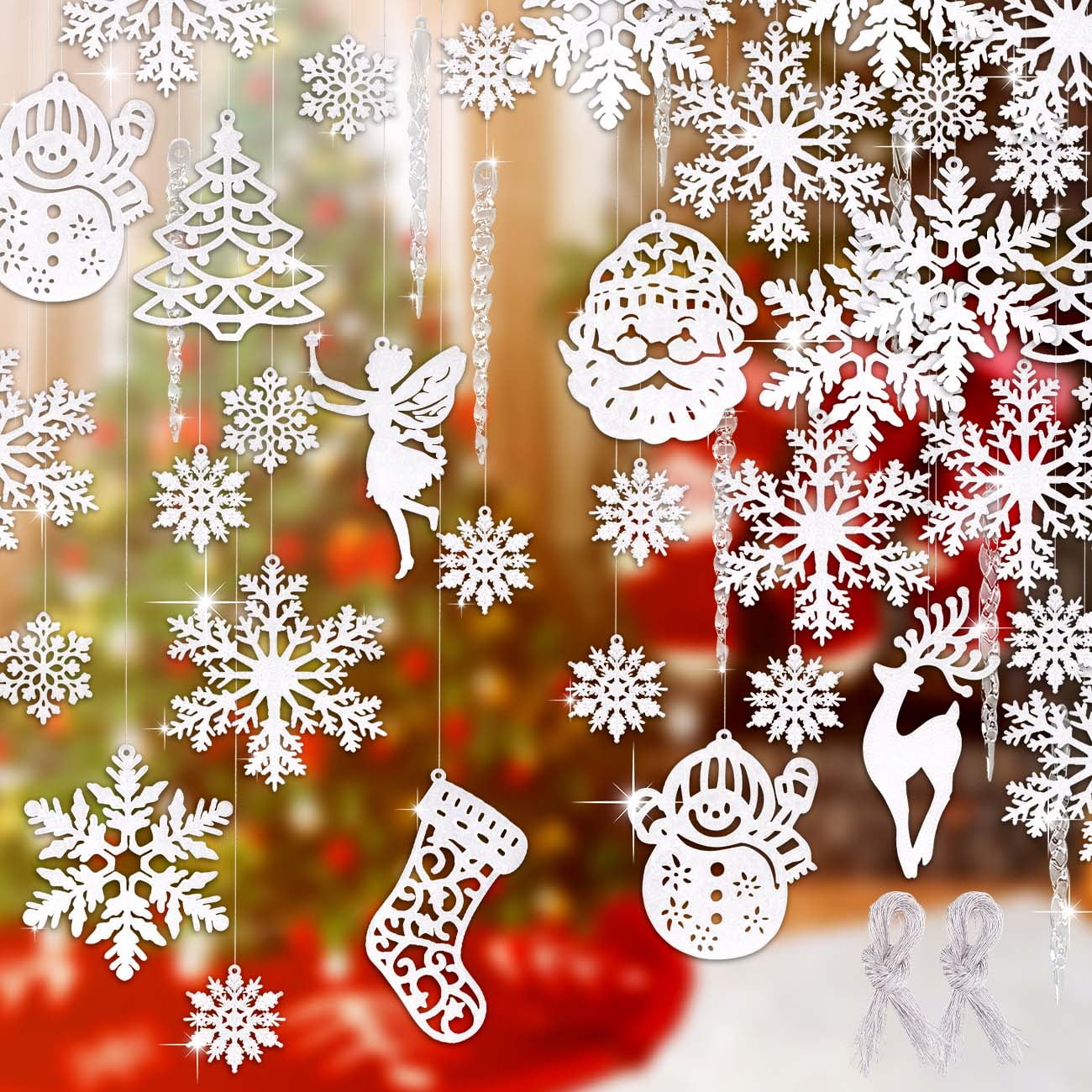 Ayieyill Christmas Tree Decoration Snowflake Ornaments - 46pcs White ...