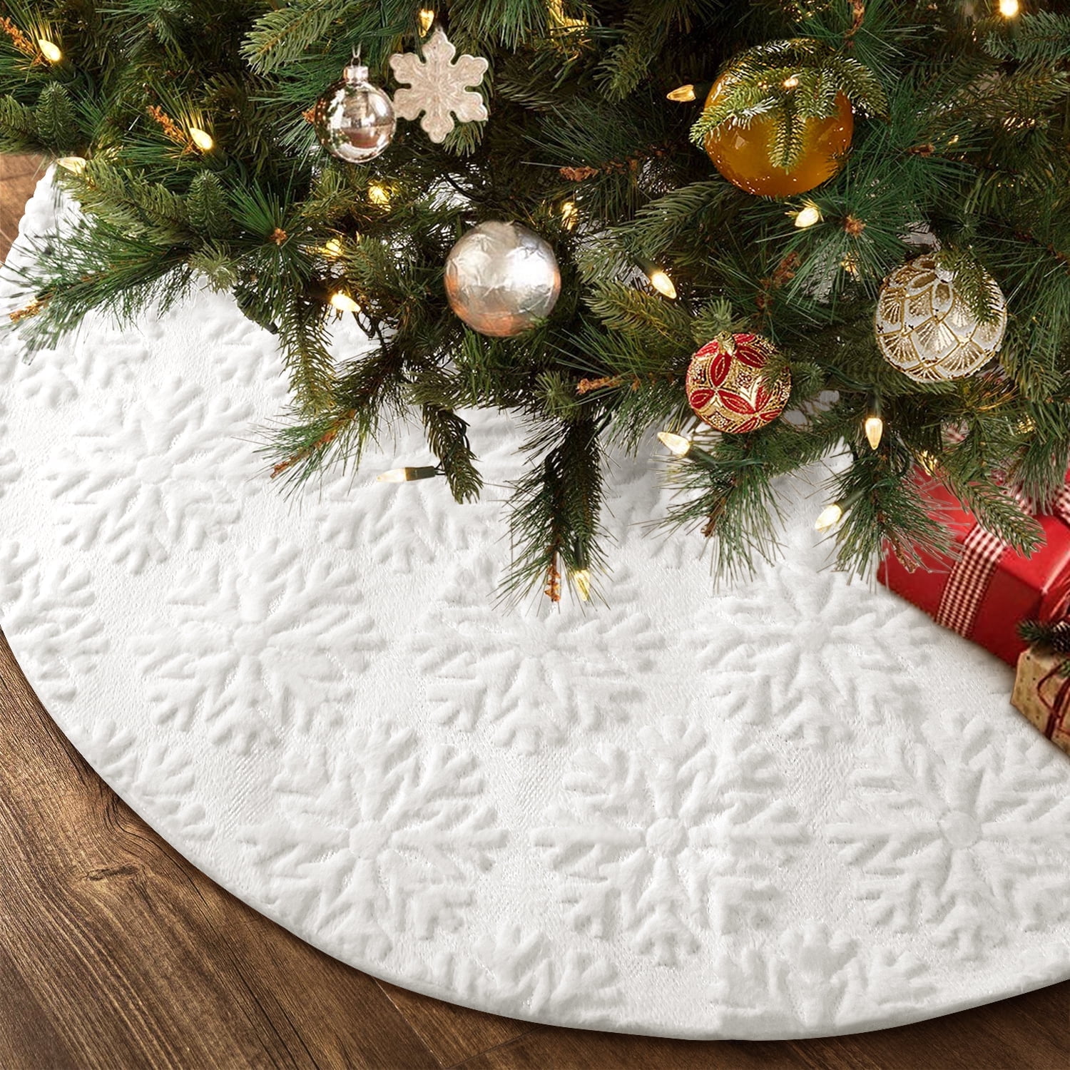 Ayieyill Christmas Tree Skirt, 48" Faux Fur White Christmas Tree Skirt for Christmas Tree Decorations Xmas Tree Skirt (White)