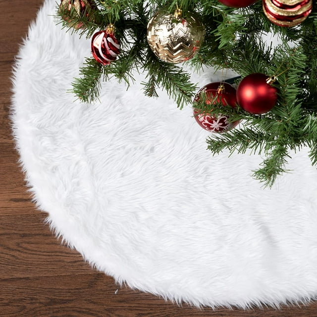 Ayieyill Christmas Tree Skirt 48 Inches Faux Fur White Christmas Tree