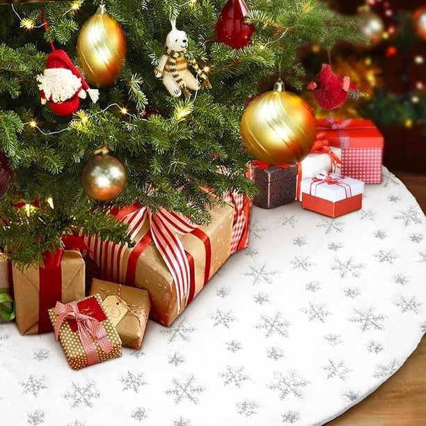 Ayieyill Christmas Tree Skirt, 48 Inches Faux Fur White Christmas Tree