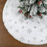 Ayieyill Christmas Tree Skirt, 48 Inches Faux Fur White Christmas Tree Skirt for Christmas Tree Decorations Xmas Tree Skirt (Snowflake)