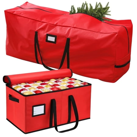 Ayieyill Christmas Storage Bag and Christmas Ornament Storage Fits Up to 128 Ornament, Red