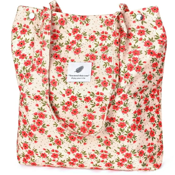 Ayieyill Corduroy Tote Bag with Inner Pocket, Large Canvas Shoulder Bag for Women and Girls
