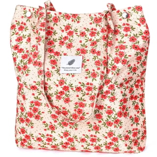 Ayieyill Corduroy Tote Bag with Inner Pocket, Large Canvas Shoulder Bag for Women and Girls