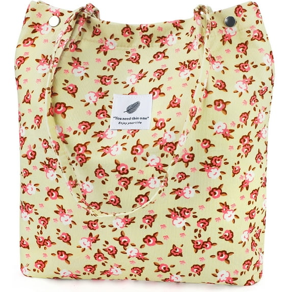 Ayieyill Corduroy Tote Bag Large for Women Girl Lady Canvas Shoulder Cord Purse and Handbags with Inner Pocket