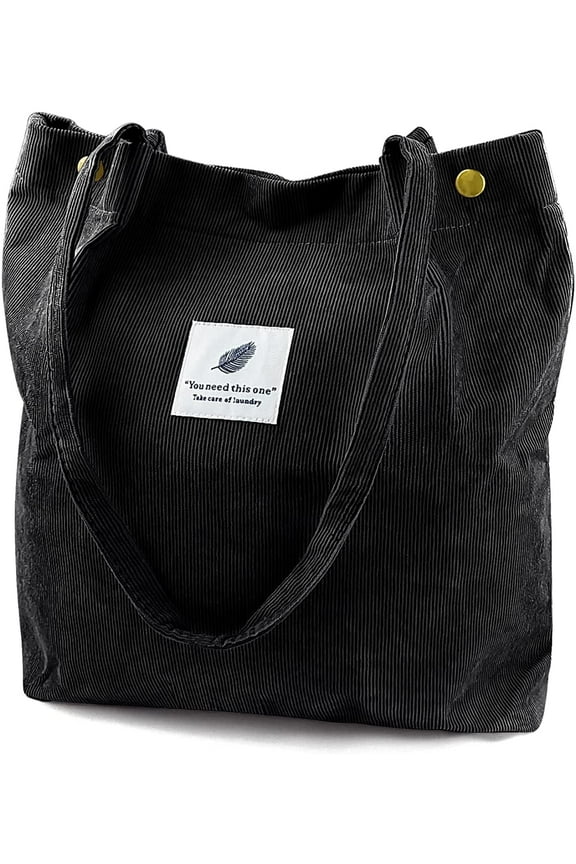 Corduroy Tote Bag Large for Women Girl Lady Canvas Shoulder Cord Purse with Inner Pocket
