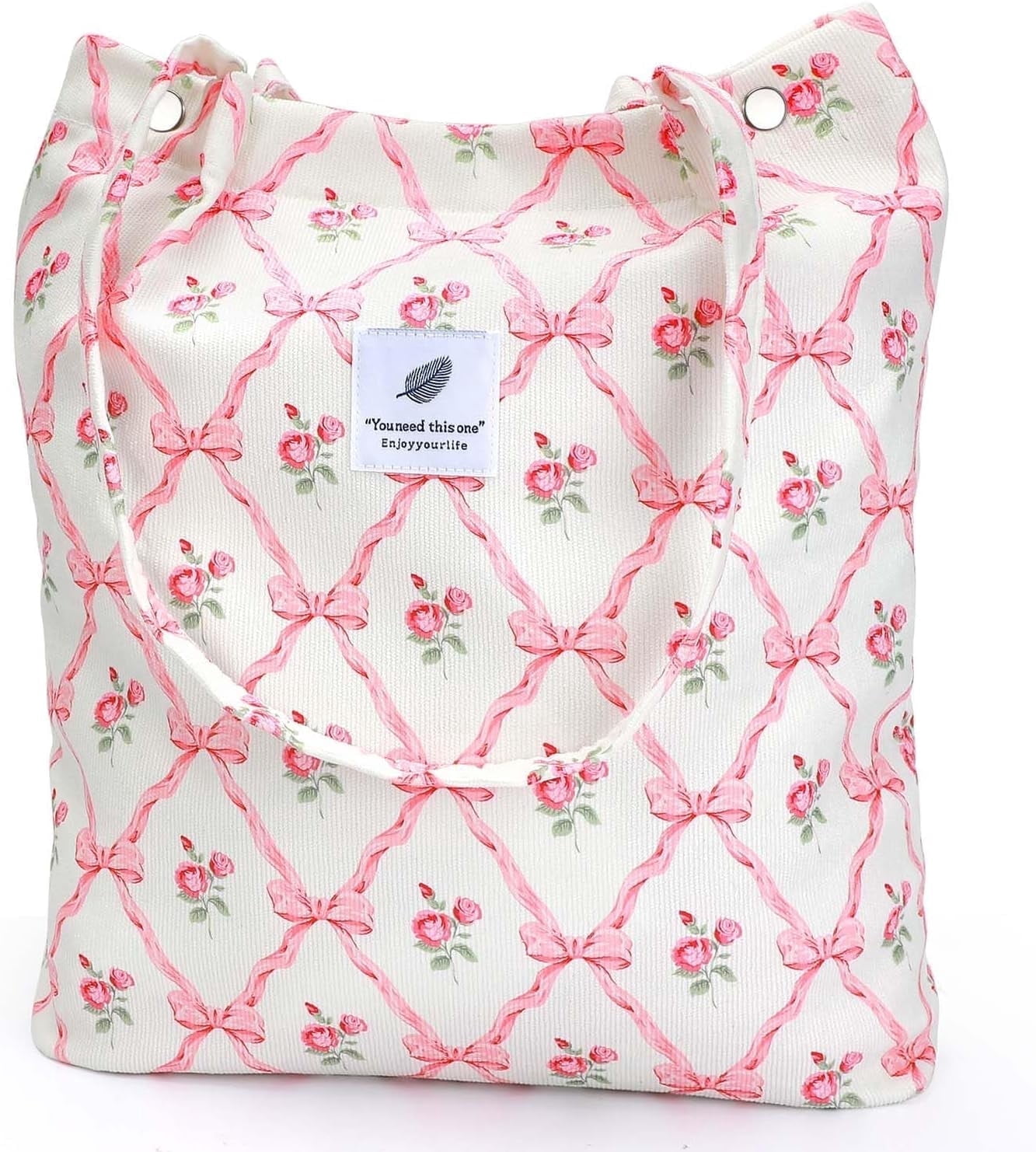 Ayieyill Corduroy Tote Bag – Stylish Floral Shoulder Purse with Inner Pocket