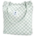 thumbnail image 1 of Ayieyill Corduroy Tote Bag for Women Girl Canvas Shoulder Cord Purse with Inner Pocket (Mint Green Grid), 1 of 6