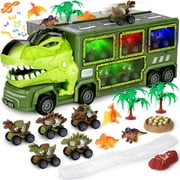 Ayieyill Dinosaur Truck Toys for Boys 3-6 Years, Dinosaur Truck Carrier -Tyrannosaurus Transport Car Carrier Truck with Lights, Music and Sounds, Dinosaur Play Sets for Boys Girls