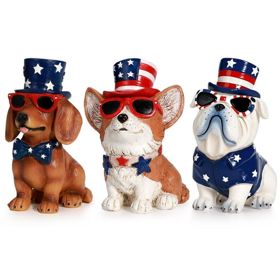 Ayieyill 3pcs 4th of July Patriotic Dog Figurines, Fourth of July Independence Day Decorations, Memorial Day Decor, Black
