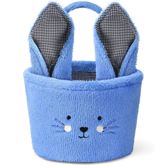 Ayieyill Easter Basket, Bunny Easter Baskets with Cute Rabbit Ears Stripe, Easter Gift Baskets (Plush-Blue)