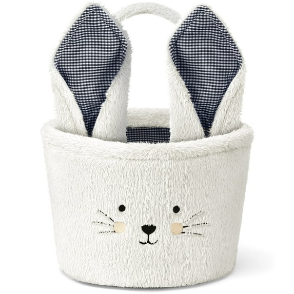 Ayieyill Easter Basket, Bunny Easter Baskets with Cute Rabbit Ears Stripe, Easter Gift Baskets (Plush-White)